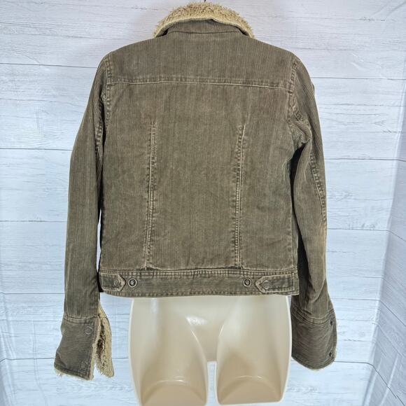 VTG American Eagle y2k small green corduroy penny lane faux fur jacket grunge - Picture 3 of 11